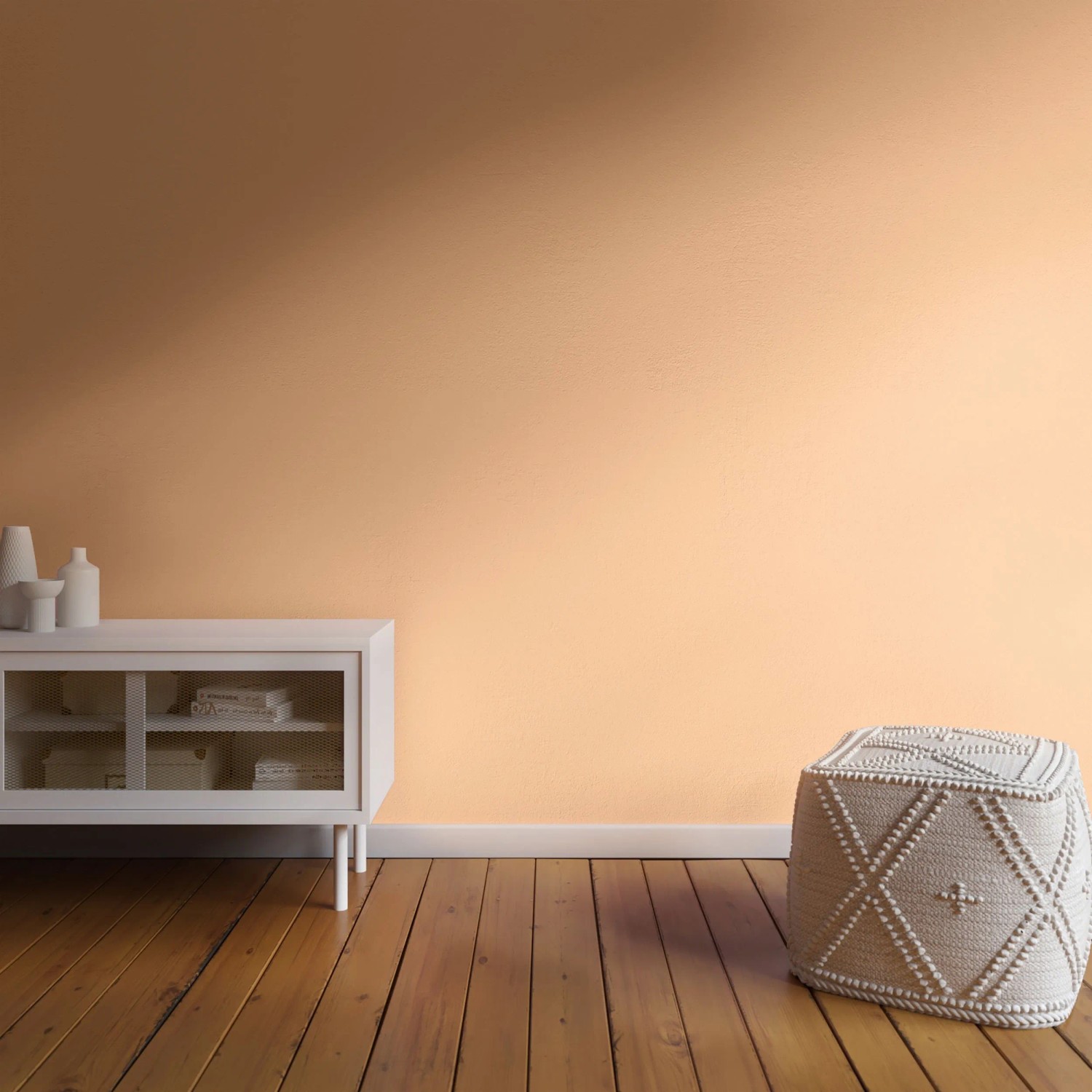 Wand in Pfirsichorange mit CREATE! by OBI Lieblingsfarbe Cleo, matte Premium-Farbe.