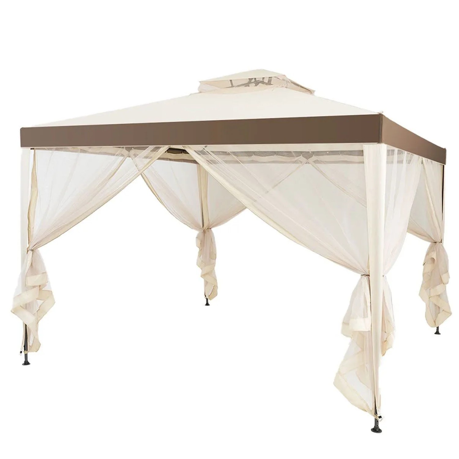 Costway Pavillon 3x3m  Gartenpavillon mit Moskitonetz & Doppeldach Beige