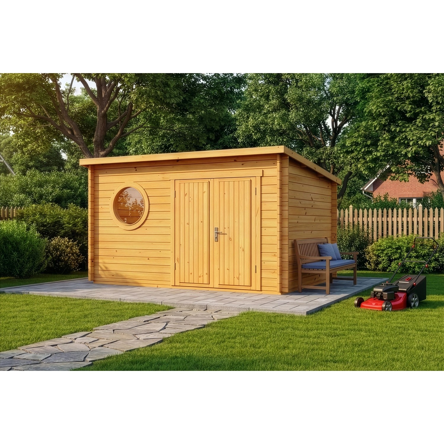 Alpholz Holz-Gartenhaus Maria Rondo B 400x320cm Imprägniert Pinie 34mm Wandstärke
