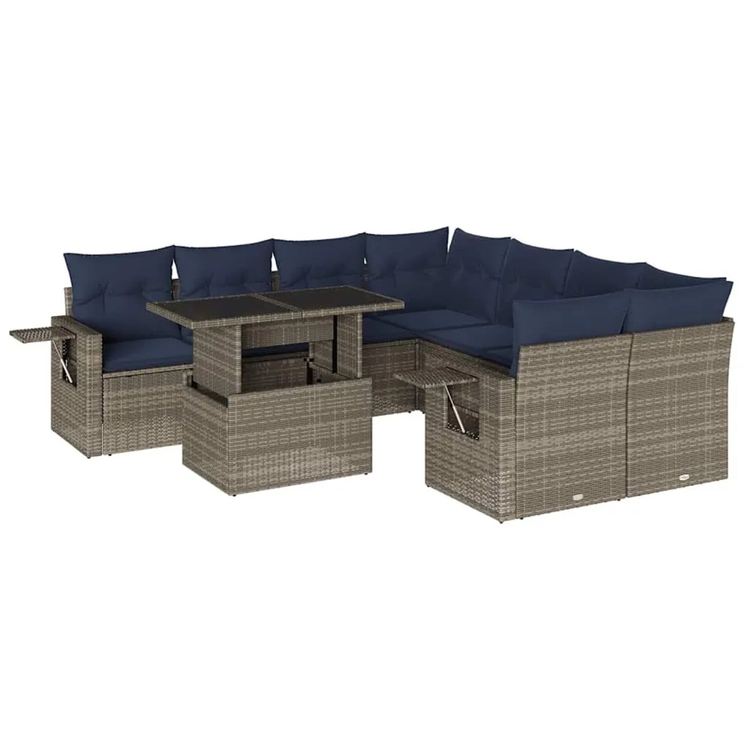 vidaXL 9-Tlg Gartensofa-Set mit Kissen Grau Polyrattan 3267801 günstig online kaufen