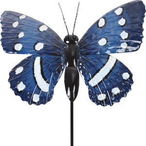 Blauer Gartenstecker Schmetterling, 95 cm, aus Metall für Beet und Pflanzkübel.