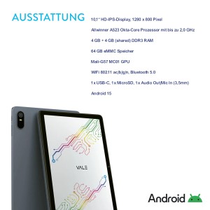 Vale Tablet V10A-464 Speicher 64 GB Android 15
