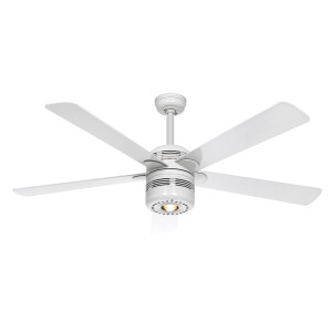 Weißer CASAFAN Deckenventilator mit Lampe und Zugketten, 5 Flügel.
