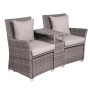 DELUKE Gartenstuhl URBAN Set mit Hocker, grau-braunes Kunststoffgeflecht, wetterfest für Outdoor.
