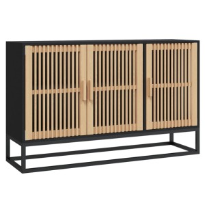 Schwarzes vidaXL Sideboard 105x30x65 cm mit Holz-Lamellentüren und Metallbeinen.