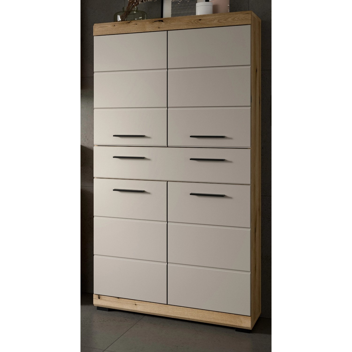 Inn.Furn Badezimmer Midischrank in Sand und Eiche 74 x 141 cm Shawn
