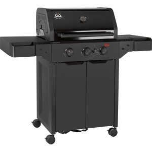 Schwarzer Jamestown 3-Brenner Gasgrill Knox II mit Seitenbrenner und Unterschrank.