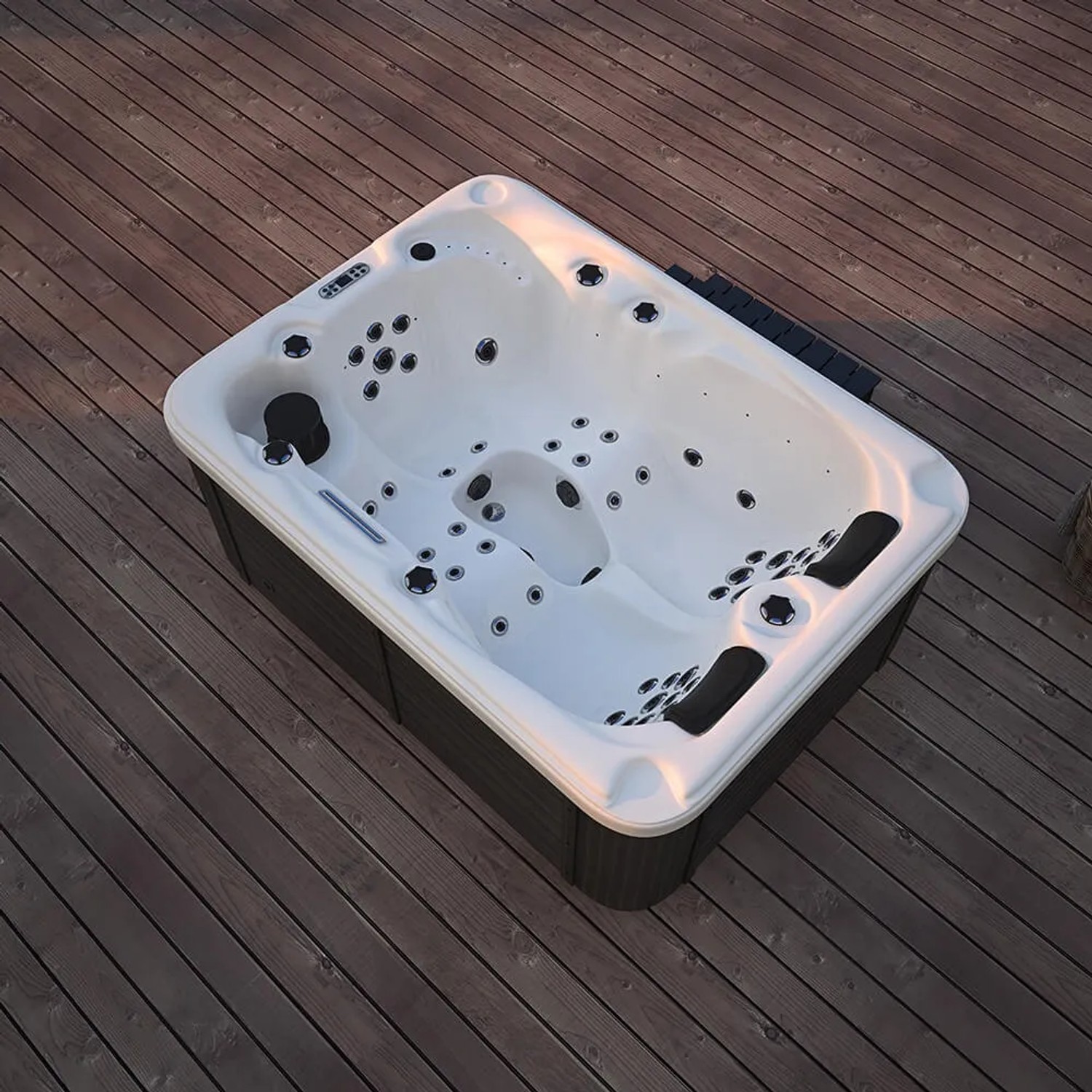 Home Deluxe Outdoor Whirlpool Beach Plus für 2 Personen, WPC-Verkleidung, Aufsicht.