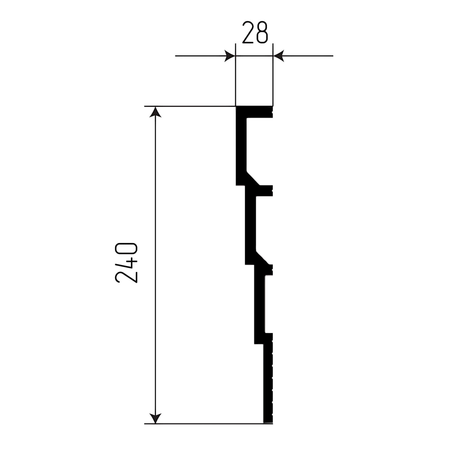 Detailzeichnung PROFHOME 3D Wandpaneel, Maße 240x28 mm, Zubehör für Paneele.