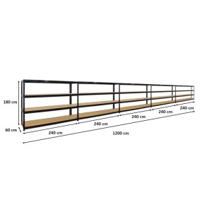 PROREGAL Schwerlastregal Dino 5er-Set, 180x240x60cm, 450kg Fachlast, schwarz.