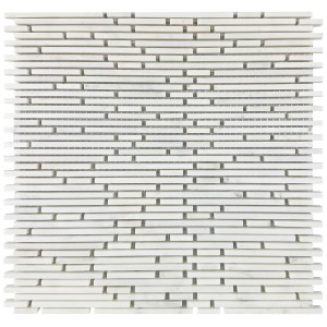Mosaikmatte Superslim Bianco Beige, 30,5x30,5 cm. Feine, längliche Mosaikfliesen in Beige- und Weißtönen.