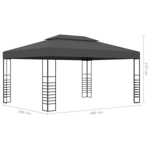 Anthrazitfarbener Pavillon 3x4 m mit LED-Lichterkette für Garten & Terrasse.