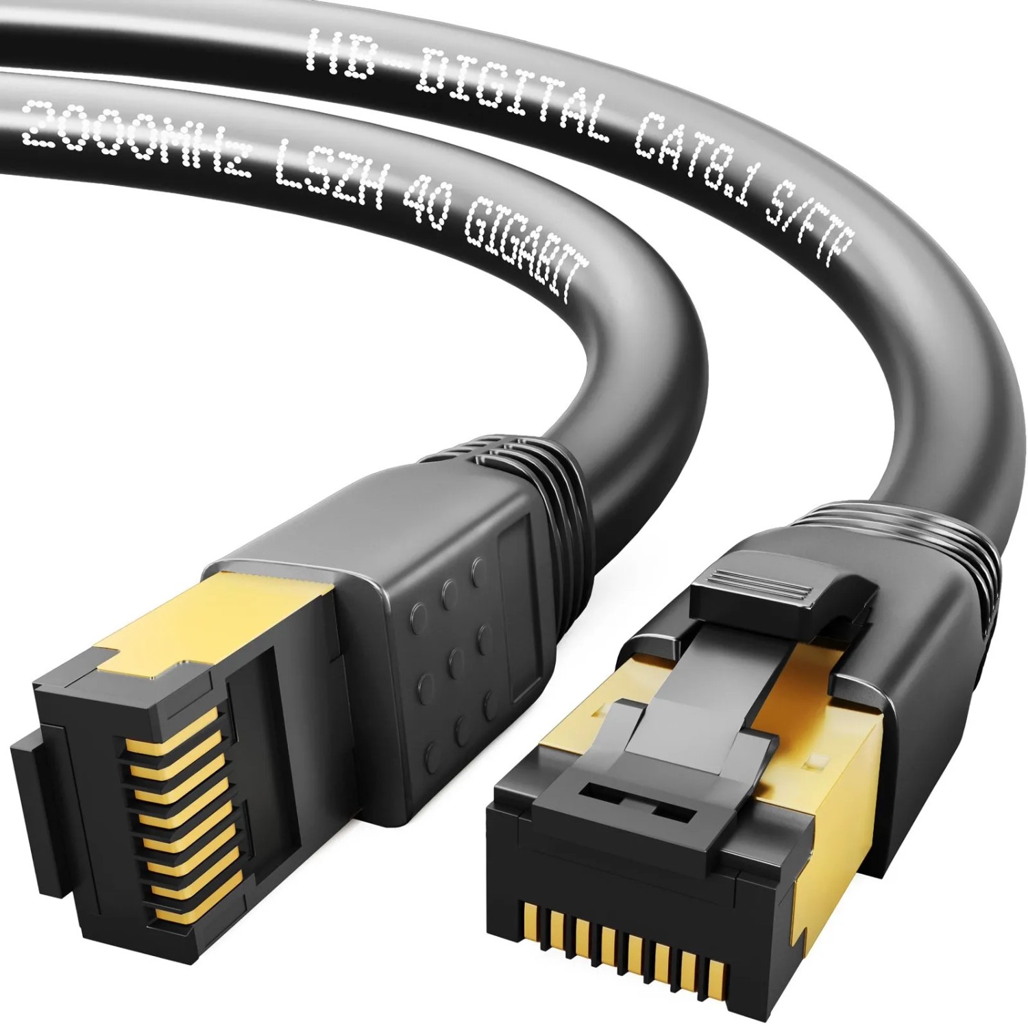 hb-digital 2m Patchkabel CAT 8.1 GHMT Zertifiziertes LAN Kabel RJ45 S/FTP PimF LSZH Schwarz