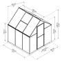 Skizze CANOPIA Gewächshaus 3,4 m² mit Maßangaben, inklusive Fundamentrahmen.