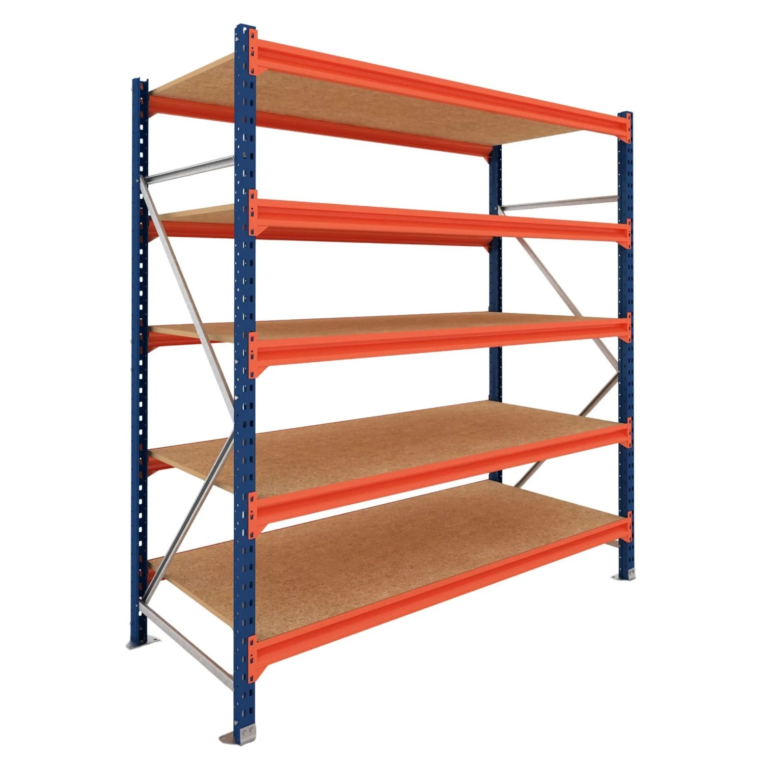 PROREGAL Weitspannregal Schwerlastregal DOMINUS Grundregal 200x240x40cm 5 Ebenen Spanplatten-Fachboden Fachlast 332 kg Blau/Orange
