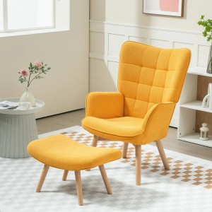 HOMCOM Ohrensessel mit Hocker, Kordstoff orange, ideal zum Relaxen und Füße hochlegen.
