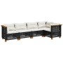 Schwarze 5-tlg. vidaXL Garten-Sofagarnitur aus Poly Rattan mit cremeweißen Kissen.