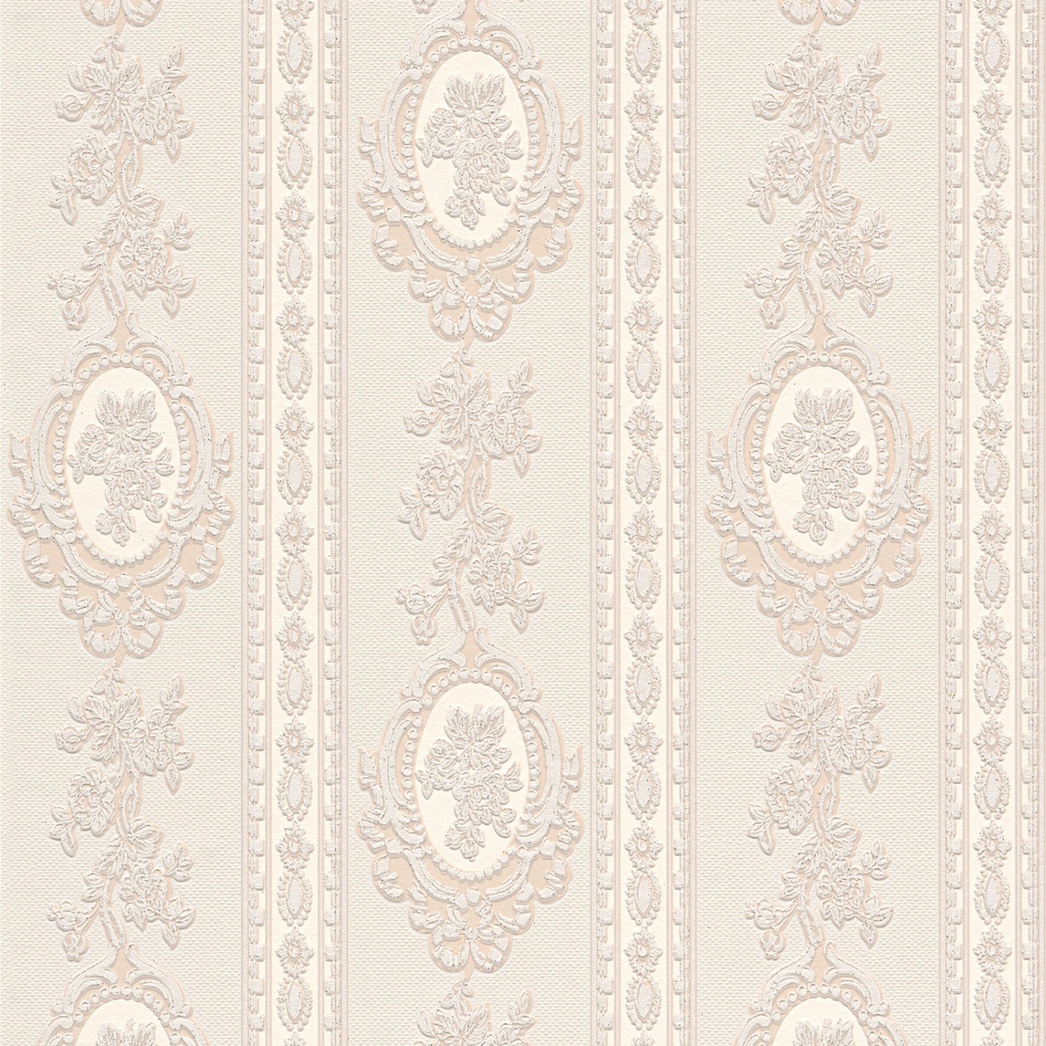 Bricoflor Shabby Tapete mit Glitzer Wandtapete mit Orment in Weiß Rosa Romantische Papiertapete mit Vinyl und Glitzereffekt