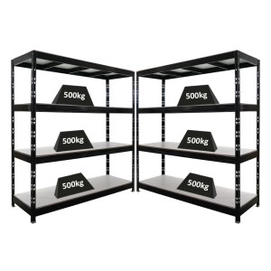 PROREGAL Mega Deal 2x Profi Schwerlastregal Rhino HxBxT 200x200x60cm 4 Melamin-Ebenen 16mm Fachlast 500kg Schwarz