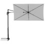 Hellgrauer Doppler Ampelschirm, 245x135 cm, mit Dreh- und Neigungsfunktion. Sonnenschutz für Balkon und Garten.
