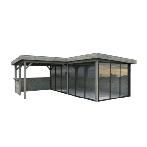Palmako Pavillon Lenna Set 423, grau tauchgrundiert, mit Schiebetüren und Tresen, 588x588 cm.