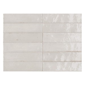 Glänzende, weiße Wandfliese Lotis im Format 6x24 cm für den Innenbereich.