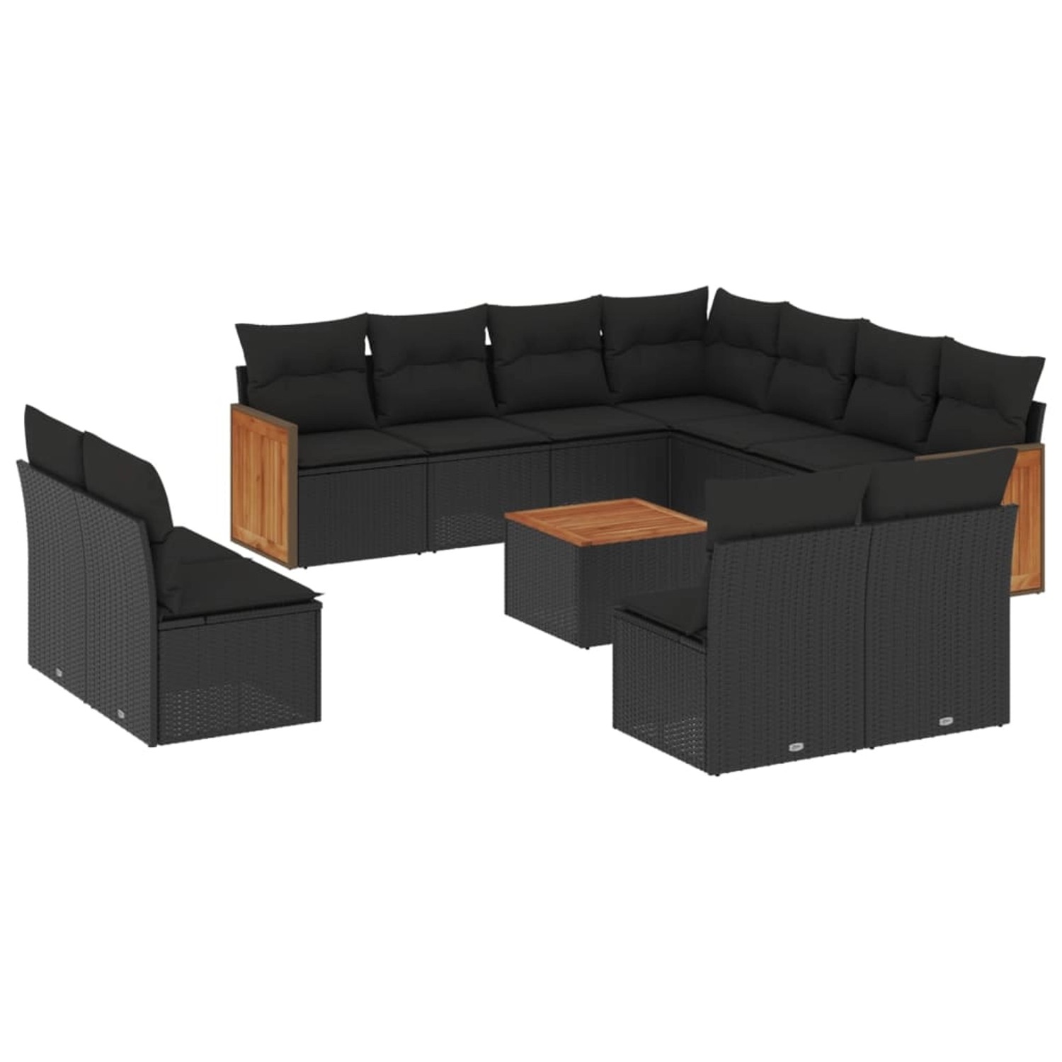 vidaXL 12-Tlg Garten-Sofagarnitur mit Kissen Schwarz Poly Rattan 3227770 günstig online kaufen
