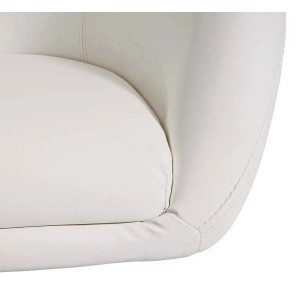 Detailaufnahme: Weißer MCW Esszimmerstuhl F19 aus Kunstleder, Teil eines 6er-Sets.