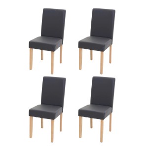 4er-Set CHEFGASTRO Esszimmerstühle: Grau mattes Kunstleder, helle Holzbeine. Klassisches, zeitloses Design.