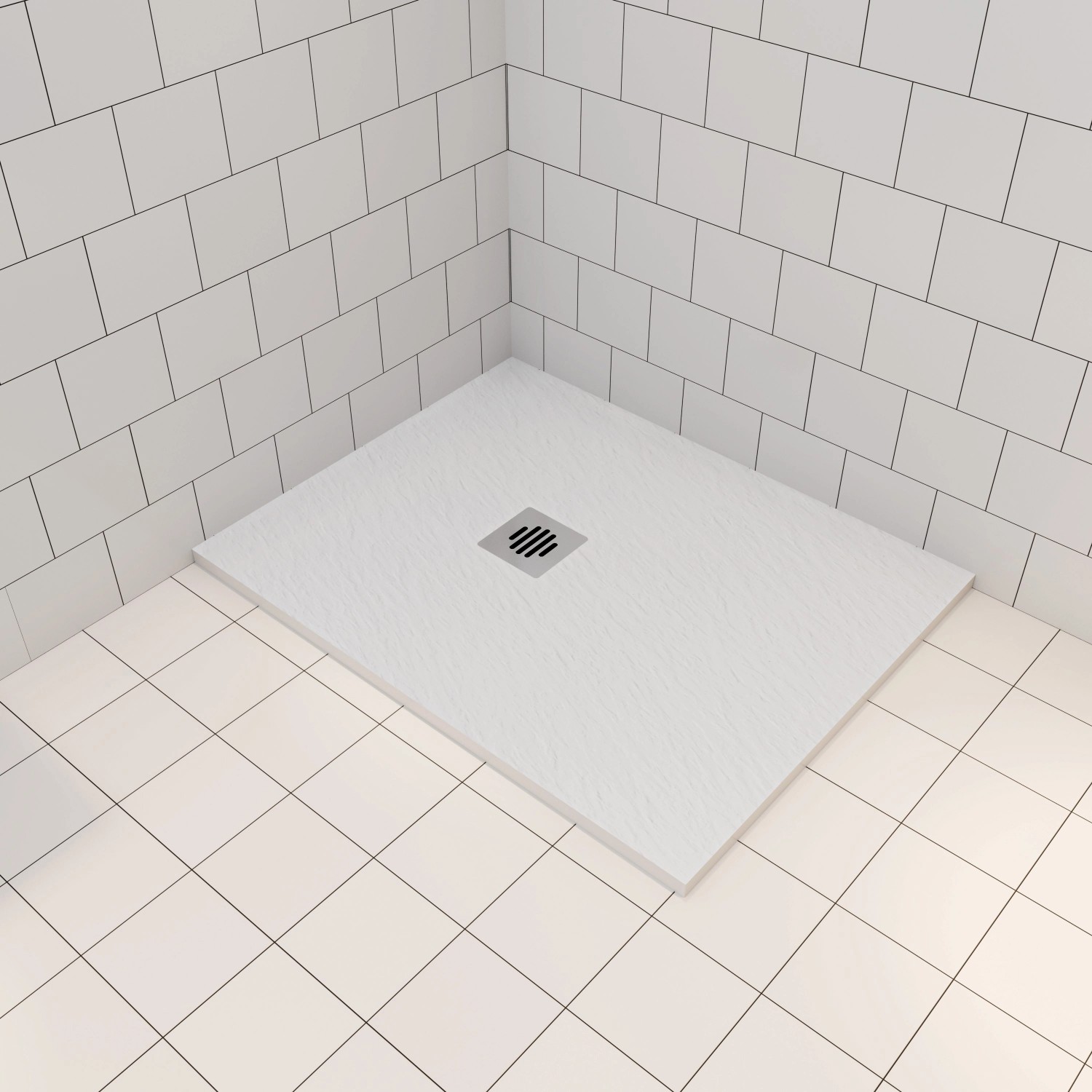 Rechteckige, weiße AICA Duschtasse 80x120cm in Schieferoptik für Duschkabine.