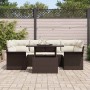Braunes 7-teiliges vidaXL Garten-Sofa-Set aus Poly Rattan mit Kissen.