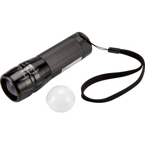 Schwarze LED Taschenlampe mit Handschlaufe und Diffusor für Werkstatt & Freizeit.