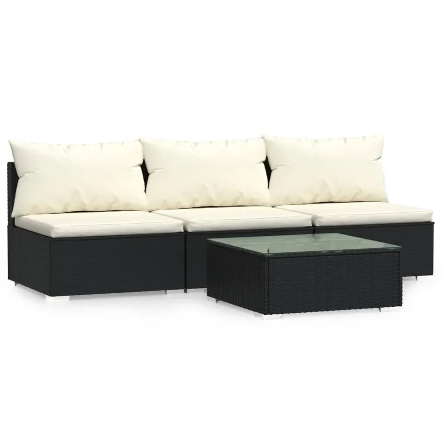 vidaXL 4-Tlg Garten-Lounge-Set mit Kissen Schwarz Poly Rattan 317496