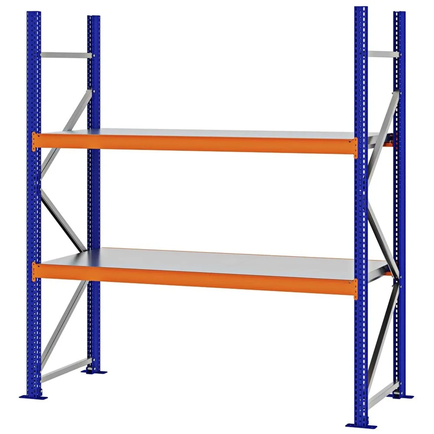 PROREGAL Weitspannregal Schraub-Stecksystem MAGNUS PRO Made In Germany Grundregal 200x175x60cm 2 Ebenen Stahlböden Fachlast 700kg Blau/Orange