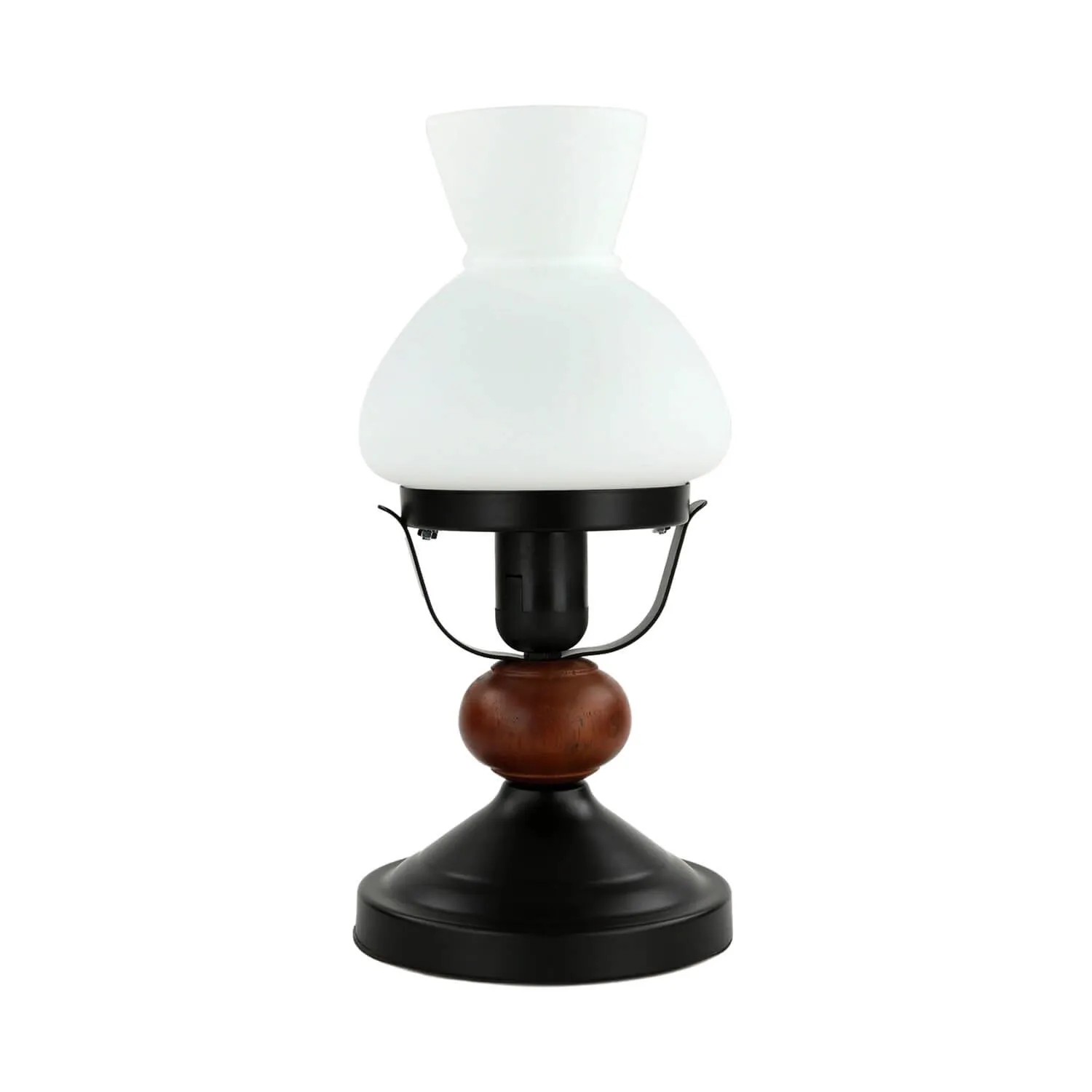 EASYLIGHT Tischlampe Glas Holz Metal 32 cm Hoch E27 Rustikal Landhaus, In Schwarz Braun Weiß