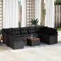 Schwarzes 10-tlg. vidaXL Garten-Sofa-Set aus Poly Rattan mit Tisch.