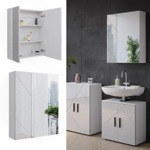 Vicco Badspiegelschrank Irma, weiß hochglanz, 60x75 cm, mit Stauraum und Spiegelfront.