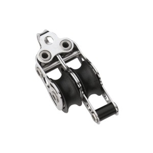 Seilflechter Block Micro XS mit 2 Rollen und Unterbügel, Edelstahl-Beschlag für Seile bis 6 mm.