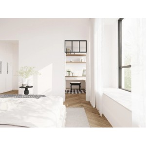 Schwarzes Vente-unique Oberlicht Bayview 73 cm im Industrial-Stil, als Raumteiler in hellem Zimmer.