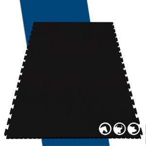 Schwarze KARAT Stallmatte Pontiac aus Gummi, wasserbeständig, 122x182cm, mit Interlocking.