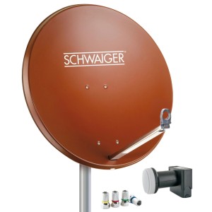 Schwaiger SAT Antennen-Set 80 cm, ziegelrote Satellitenschüssel mit LNB und F-Steckern für 4 Teilnehmer.