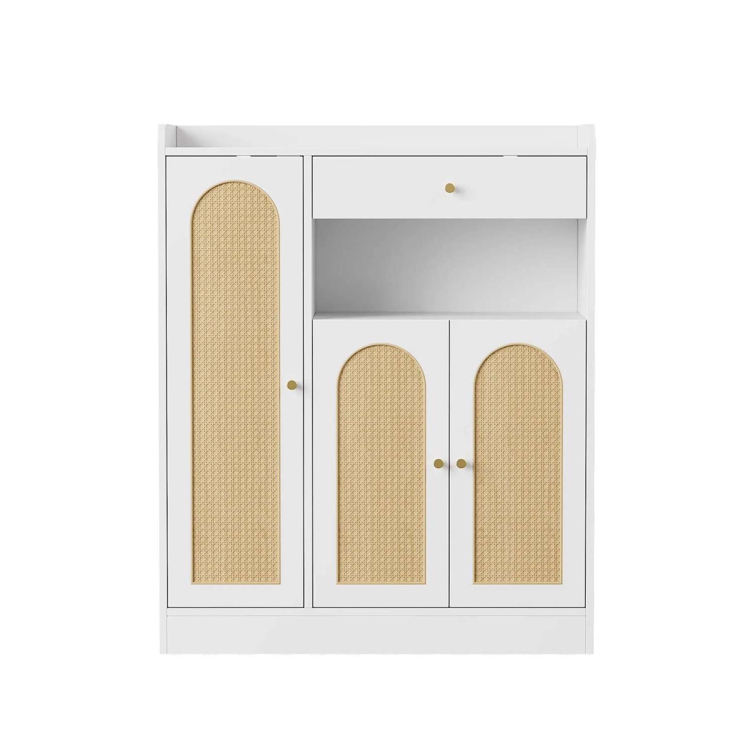Merax Rattan Schuhschrank 90x35x110 cm Weiß Holz 3 Türen
