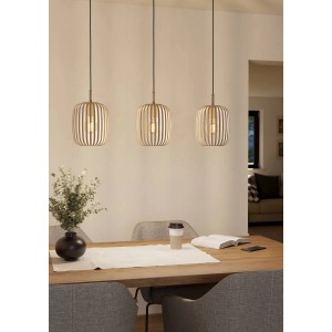 Eglo Romazzina Pendelleuchte, 3-flammig, sandfarben über Esstisch. Moderne Hängelampe im nordischen Design.