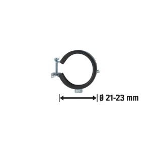 Verzinkte Gelenkrohrschelle M8, 21-23mm, zur Schallschutzrohrbefestigung.