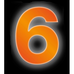 Reflektierende, orange Klebezahl 6 von Conacord, 8 cm hoch.