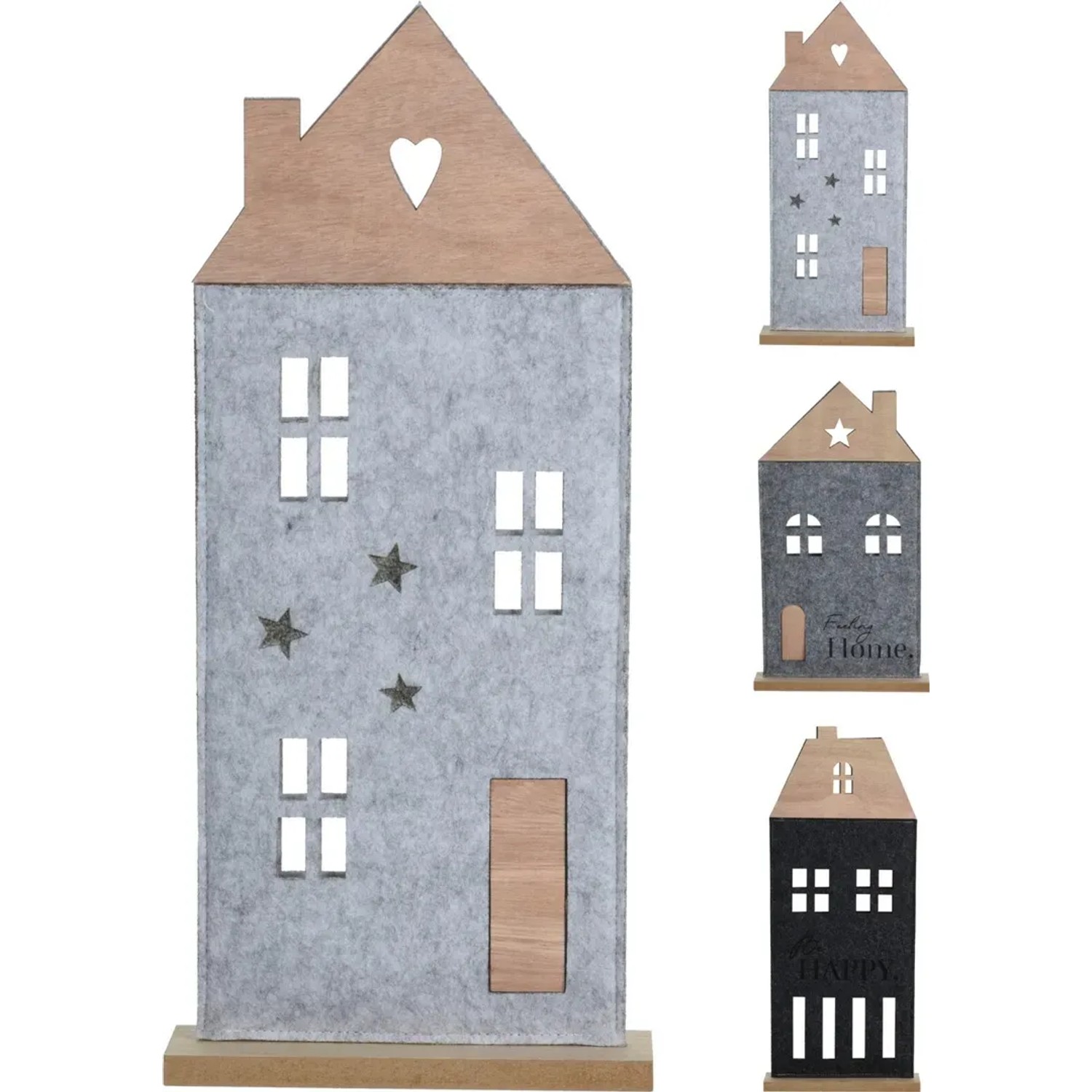 Deko Aufsteller Haus aus Filz, 38 cm hoch, 3-fach sortiert, Weihnachtsdekoration.