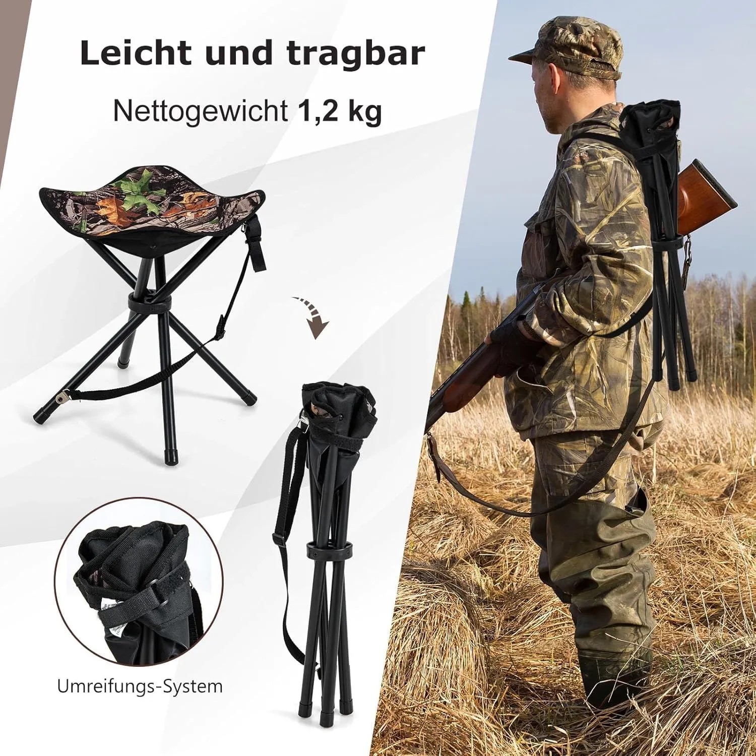 Costway 2er Set Klapphocker Camping Dreibeinhocker mit Tarnmuster und Tragegurt.