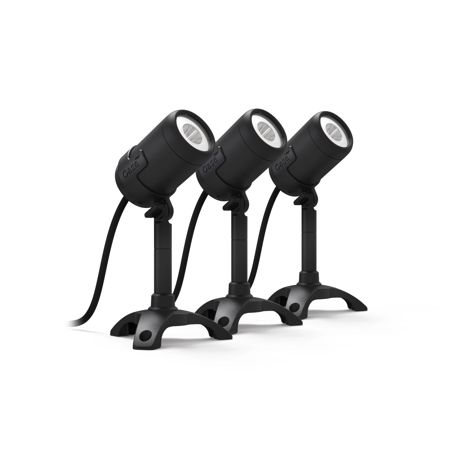 Oase LunAqua Connect M 3er-Set: Unterwasserbeleuchtung für den Teich mit drei schwarzen LED-Spots.