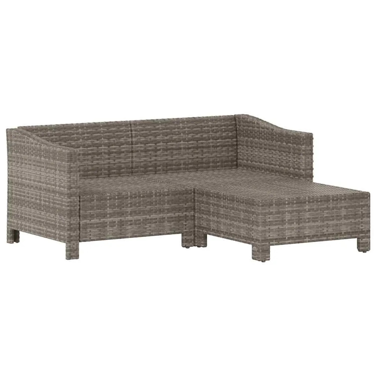 Graues 3-tlg. vidaXL Garten-Lounge-Set aus Poly Rattan mit Kissen.