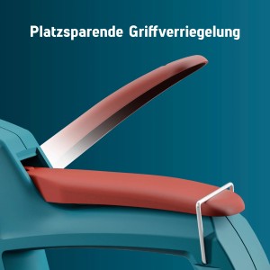 Detailaufnahme des Novus Handtackers J-11 mit Griffverriegelung für platzsparende Aufbewahrung.